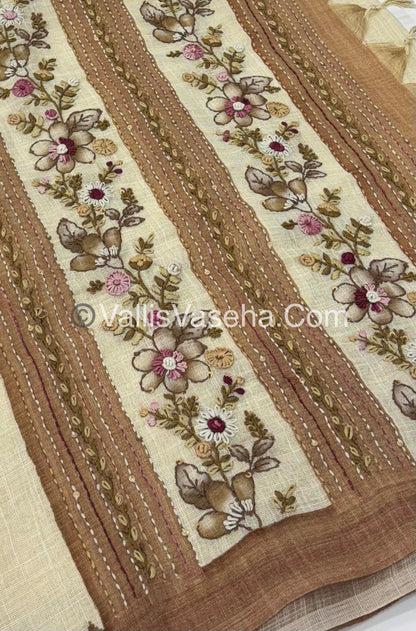 French Knot - Tissue Saree - Cream With Brown Shade - VVLFN006
