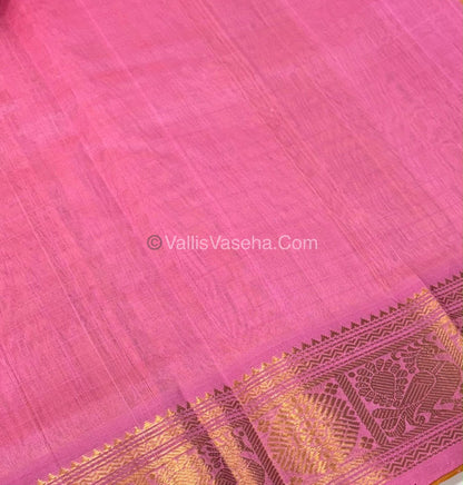 Pure Silk Cotton Saree - Peach With pink - Lakshadeepam Design - VVPLD001