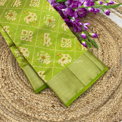 Semi Tussar Silk Saree - Ikkat / Pochampally Design - Green Shade - VVSTS034