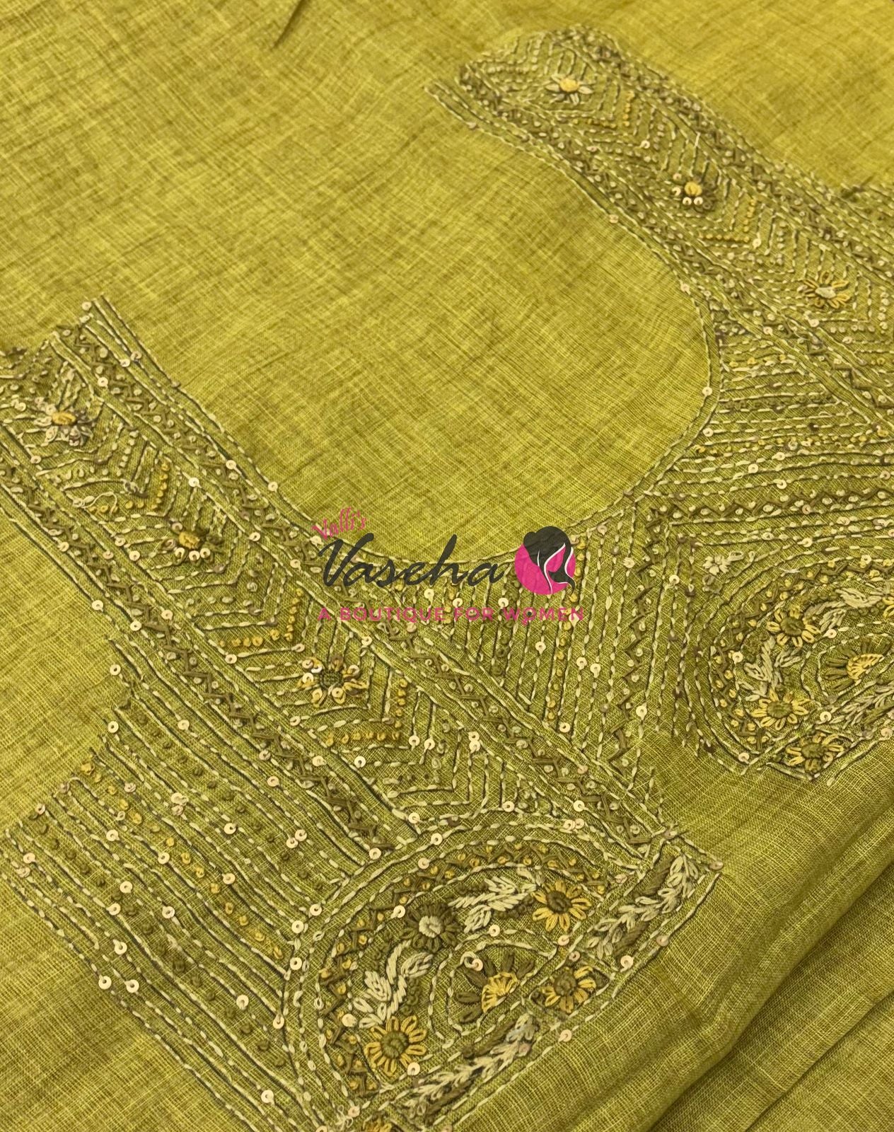 French Knot - Linen Tissue Saree - Green Shade - VVLFN015