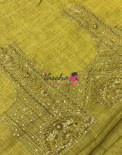 French Knot - Linen Tissue Saree - Green Shade - VVLFN015