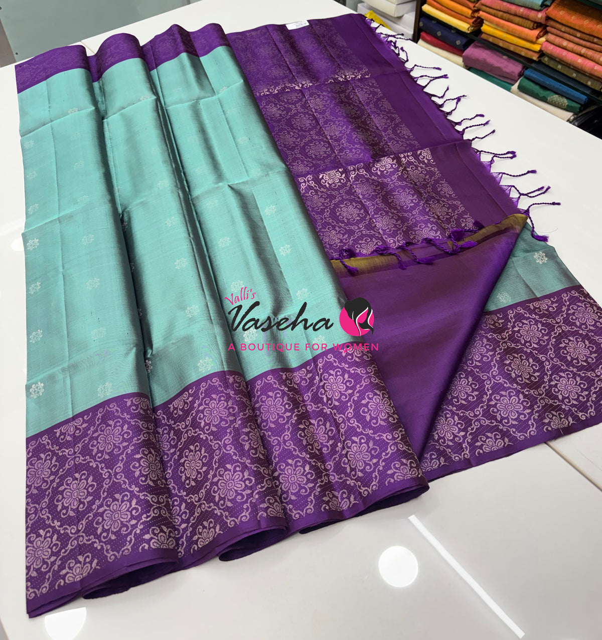 Pure Soft Silk Saree - Blue & Purple - VVPSS126