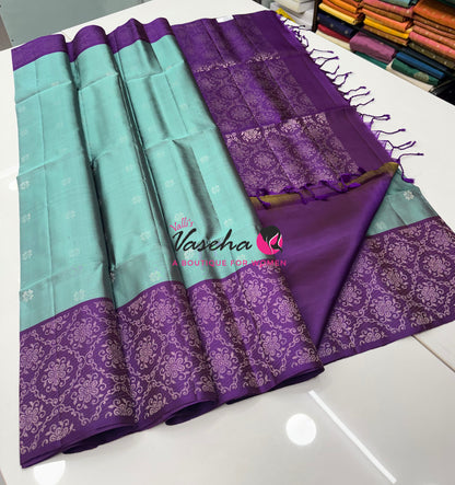 Pure Soft Silk Saree - Blue & Purple - VVPSS126