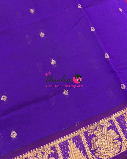 Semi Silk Cotton Saree - Small Zari Butta  - Retta Mayil Border- VVSSC015