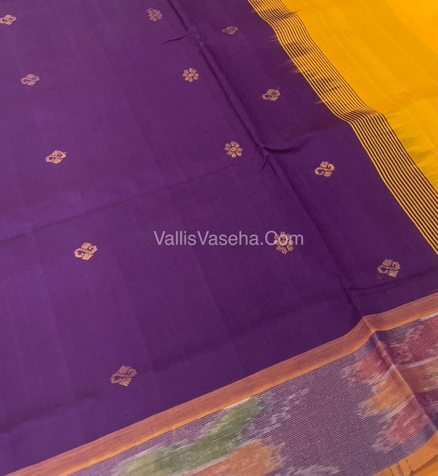 Semi Silk Cotton Saree - Dark Purple & Yellow - VVSSC001