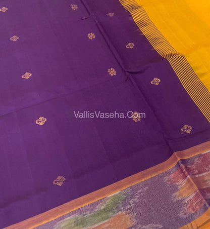 Semi Silk Cotton Saree - Dark Purple & Yellow - VVSSC001