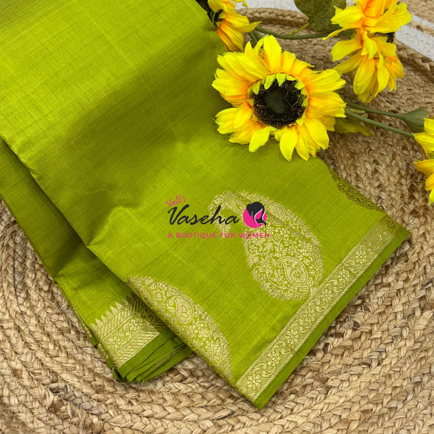 Semi Tussar Silk - Small Mango -  Green Shade - VVSTS002