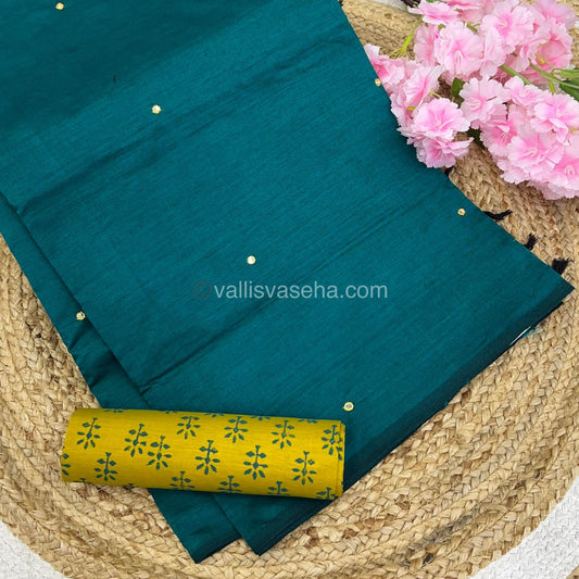 South Mixed Cotton - Mirror Work Embroidery - Ramar Blue with Yellow - VVPCM002