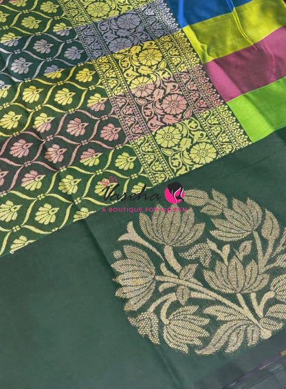 Semi Soft Silk  - Madras Checks Pattern - Green  Shade  - VVSSS042
