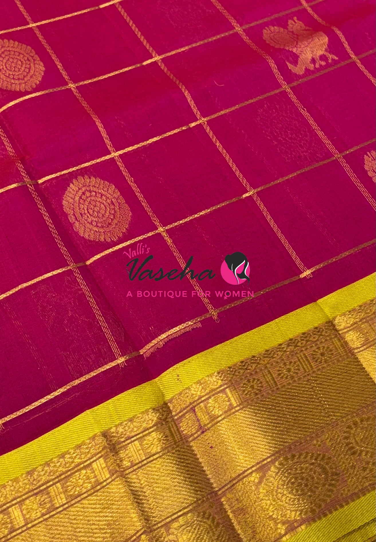 Pure Silk Cotton Saree - Mayil & Chakkaram Design - Pink With Yellow Shade - VVMC001