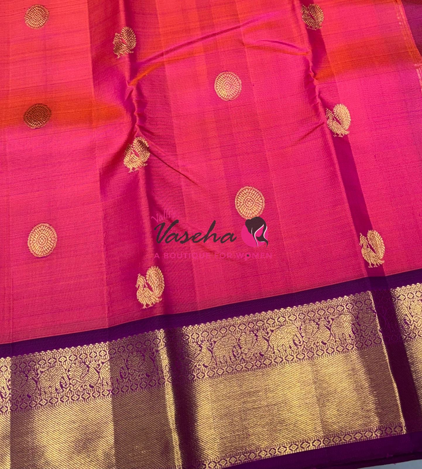 Pure Kanchipuram Silk Saree - Dual Tone Pink & Purple Shade  - VVPS022