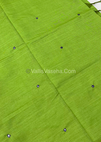 South Mixed Cotton - Mirror Work Embroidery - Light Green with Violet  - VVPCM002