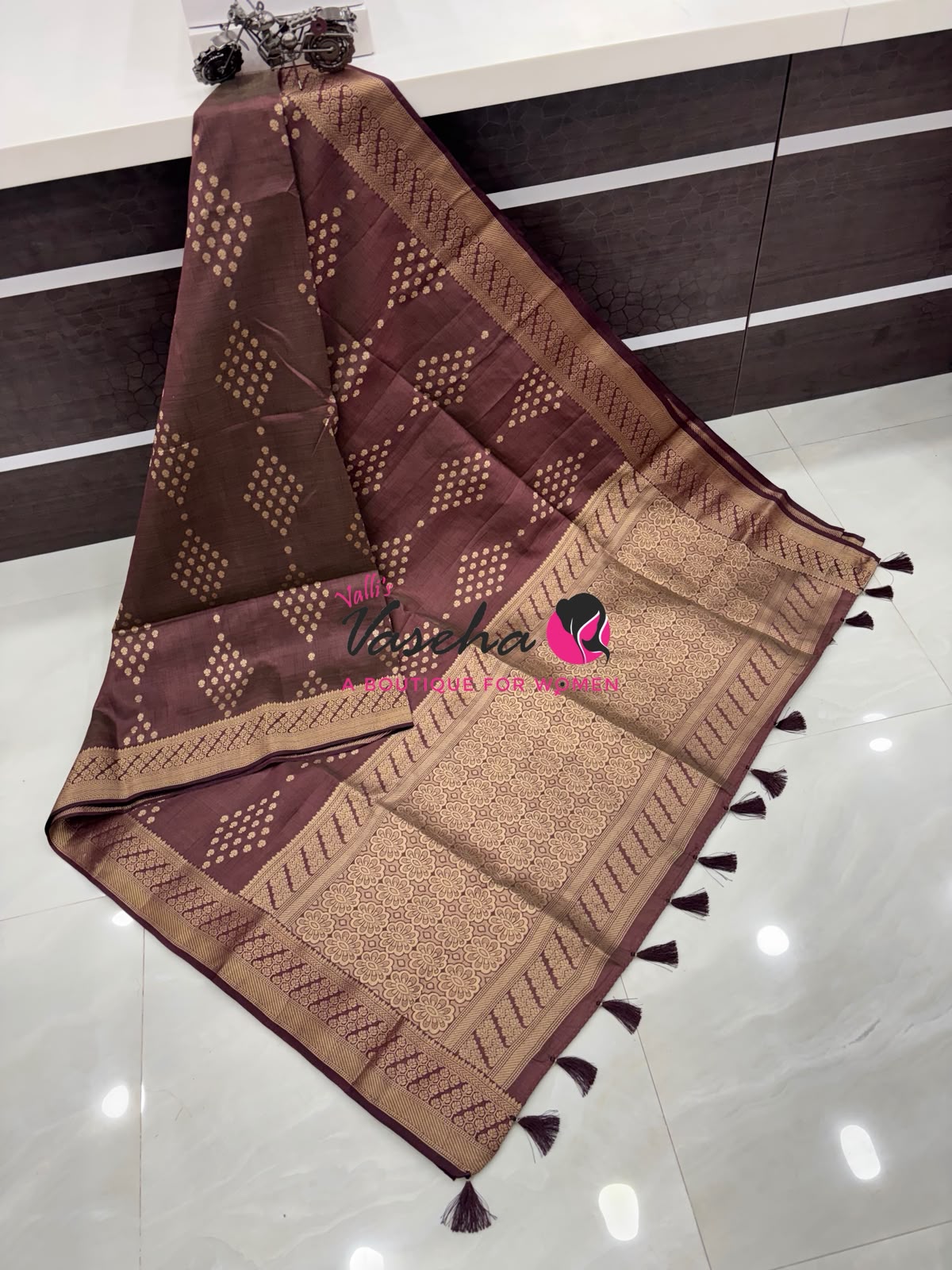 Semi Tussar Silk - Grand Pallu  - Brown Shade - VVSTS071