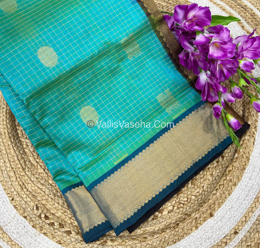 Pure Silk Cotton Saree - Mayil & Chakkaram Design -  Blue With Brown Shade - VVMC002