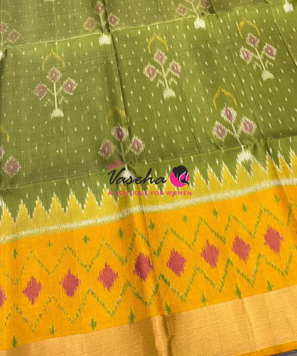 Pure Soft Silk Saree  - Pochampally Design - Green & Yellow Combo - VVPSS110