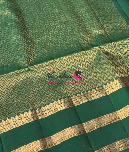 Half Mixed  Soft Silk Saree - Rust Orange & Green - VVPSS077