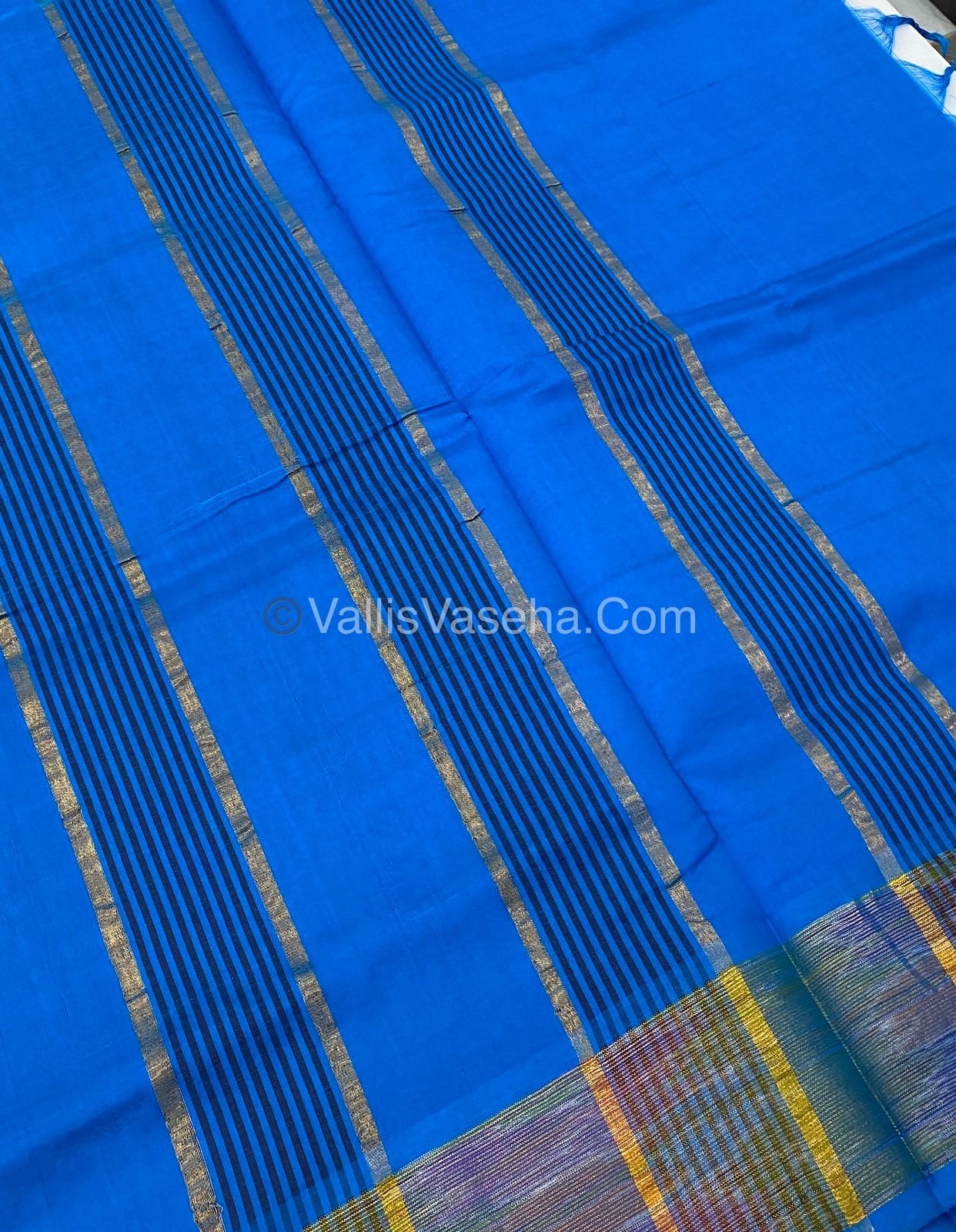 Semi Silk Cotton Saree - Brown & Blue  - VVSSC001