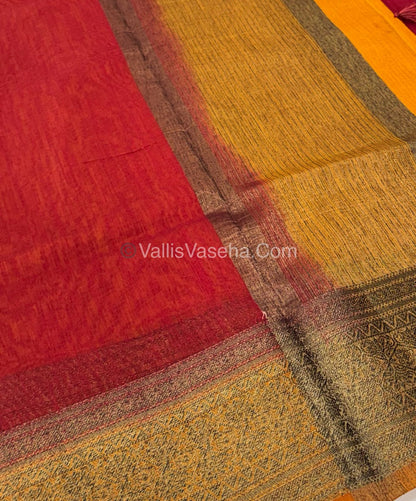 Bamboo Silk Saree - Red With Mustard Yellow Shade - VVBSS006