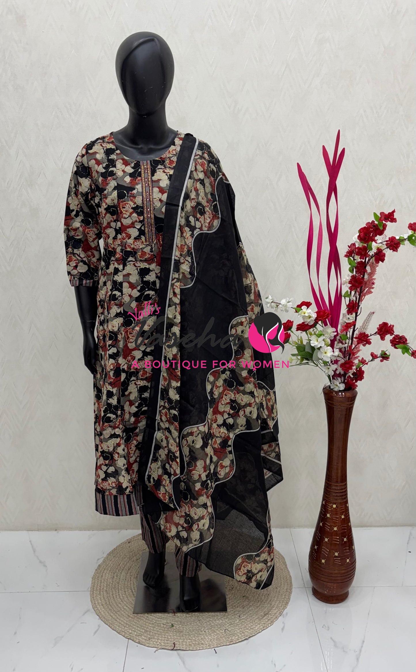 Ready Made - Anarkali - Salwar, Kameez & Duppatta(3pc)- Printed Cotton - VVAS011