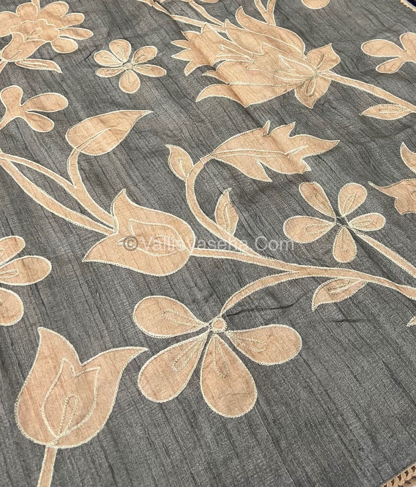 Semi Raw Silk with embroidery work - VVSRS001