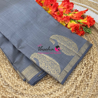 Semi Tussar Silk - Small Mango - Grey   Shade - VVSTS002