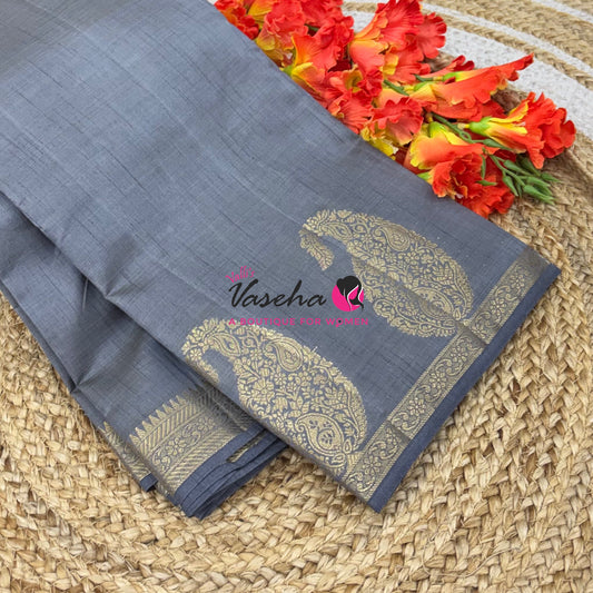 Semi Tussar Silk - Small Mango - Grey   Shade - VVSTS002