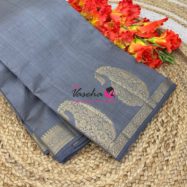 Semi Tussar Silk - Small Mango - Grey   Shade - VVSTS002