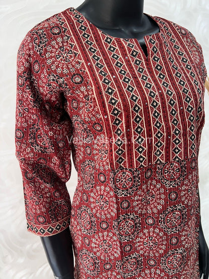 Trendy Printed  Cotton - Co-ord Set - Maroon Shade - VVRCS001