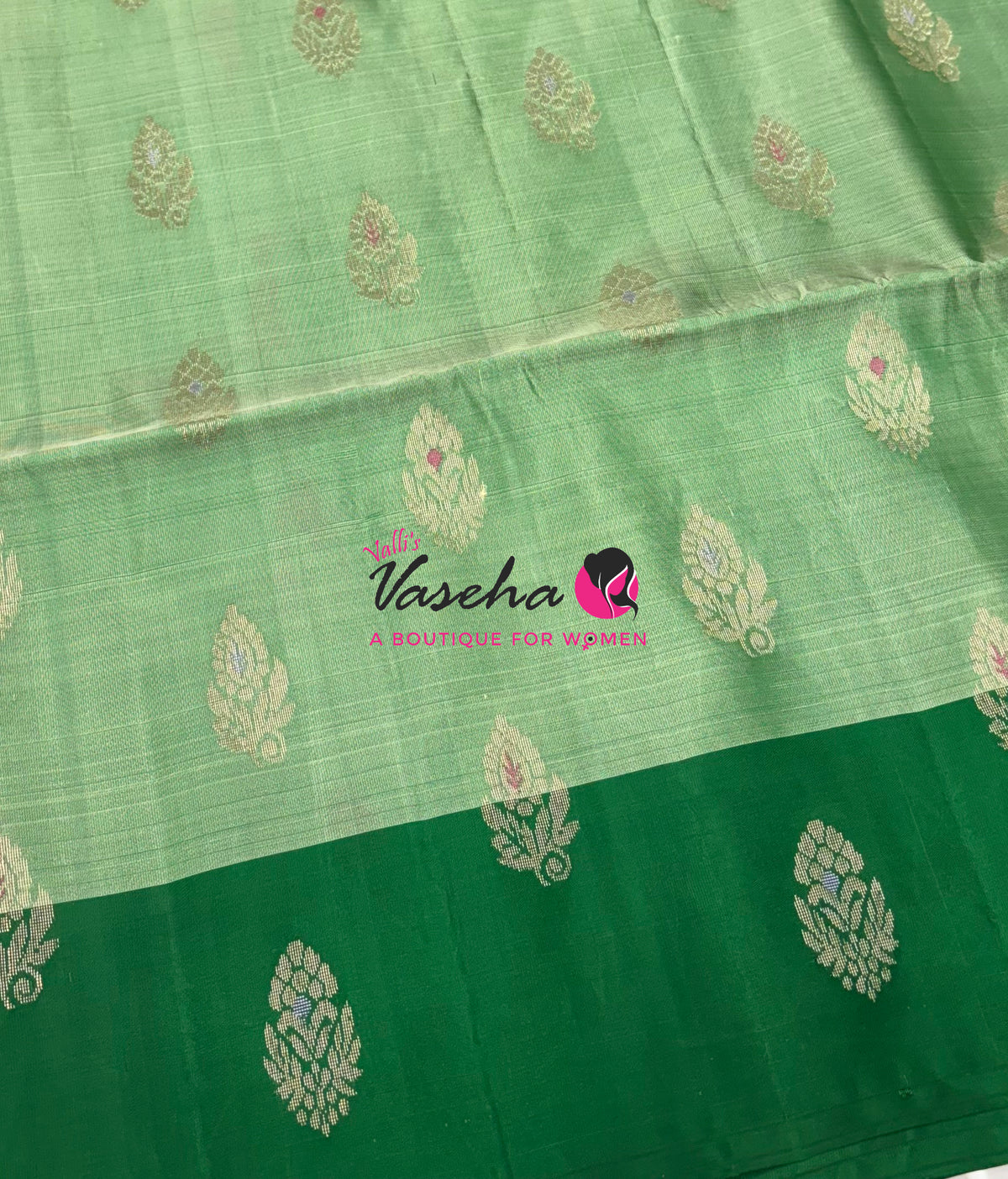Half Mix - Pure Soft Silk Saree - Meenakari Style Butta - Green With Green - VVPSS148