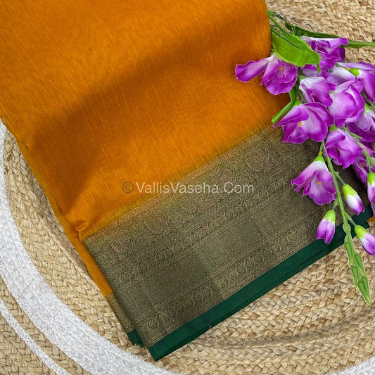 Bamboo Silk Saree - Yellow with Green Shade - VVBSS008