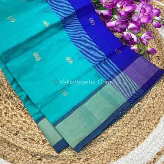 Semi Silk Cotton Saree -  Blue & Blue Combo - VVSSC001