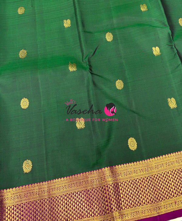Pure Kanchipuram Silk Saree - Green  & Purple Combo - VVPS025
