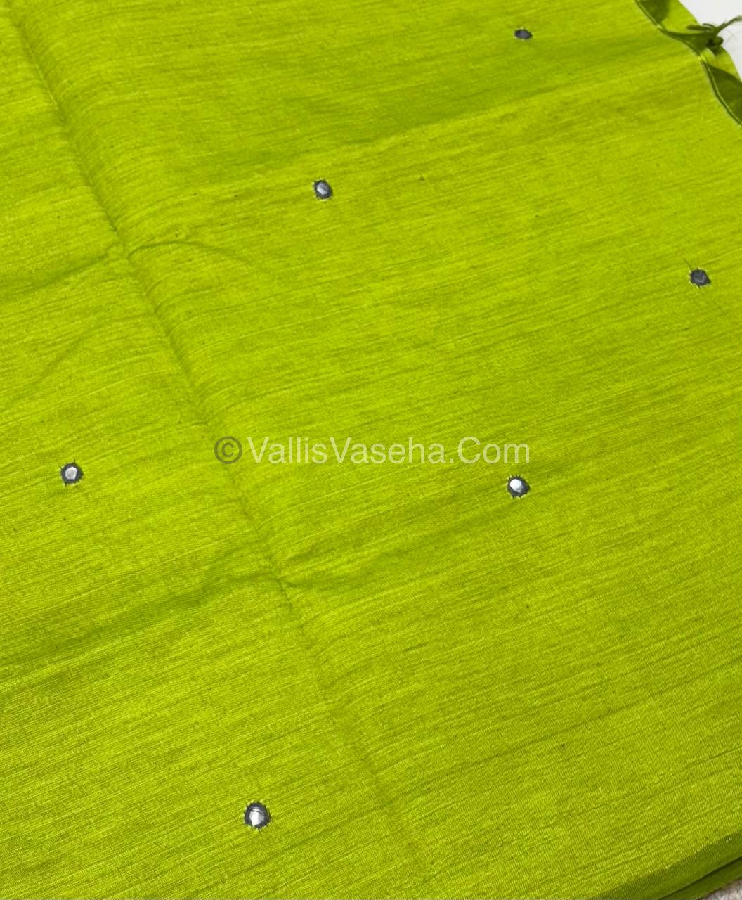 Poly Silk Mixed Cotton - Mirror Work Embroidery - Green with Grey - VVPCM001