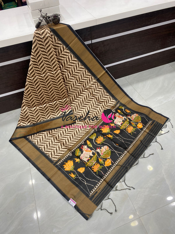 Art Tussar / Art Silk - Mehendi Green & Black Shade - VVATS006