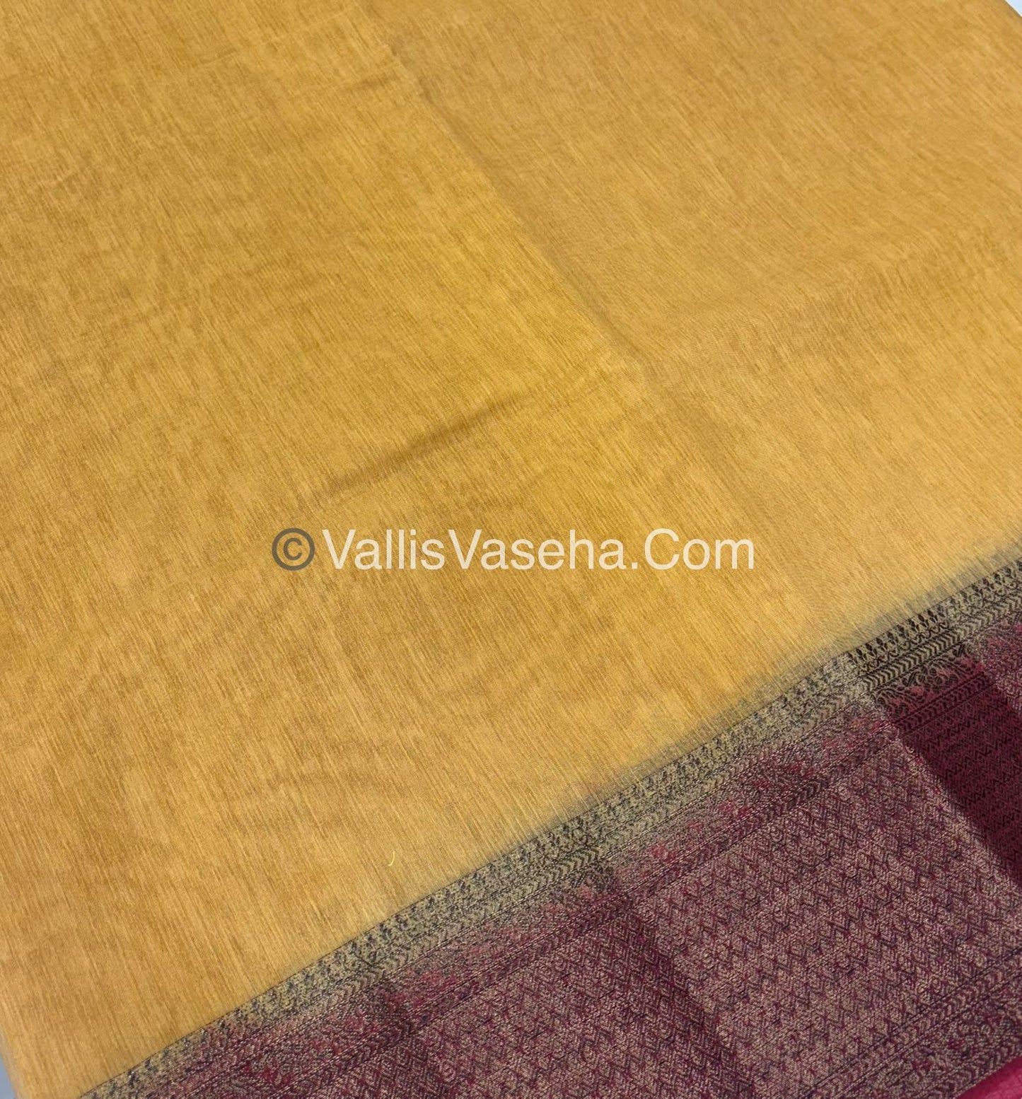 Bamboo Silk Saree - Cream With Maroon Shade - VVBSS003