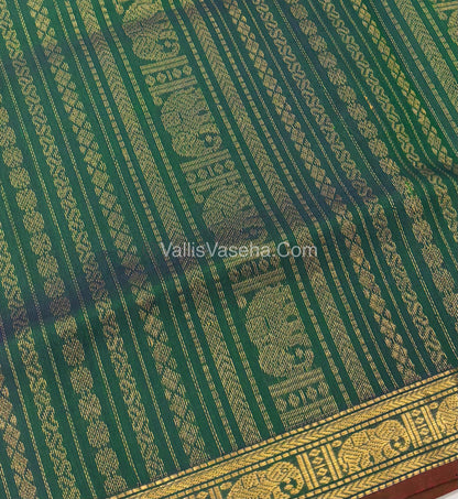 Pure Silk Cotton Saree - Retta Mayil Design - Dual Tone - Green Shade - VVRMS001