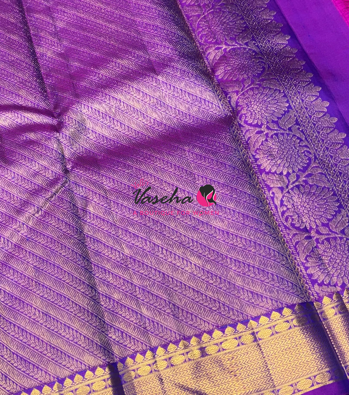 Pure Kanchipuram Silk Saree - Peacock Blue & Purple Combo - VVPS025