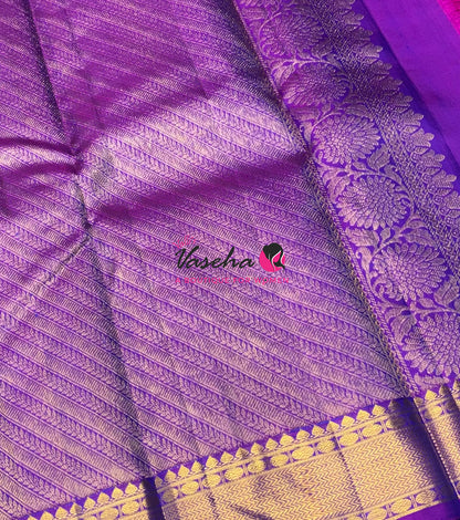 Pure Kanchipuram Silk Saree - Peacock Blue & Purple Combo - VVPS025