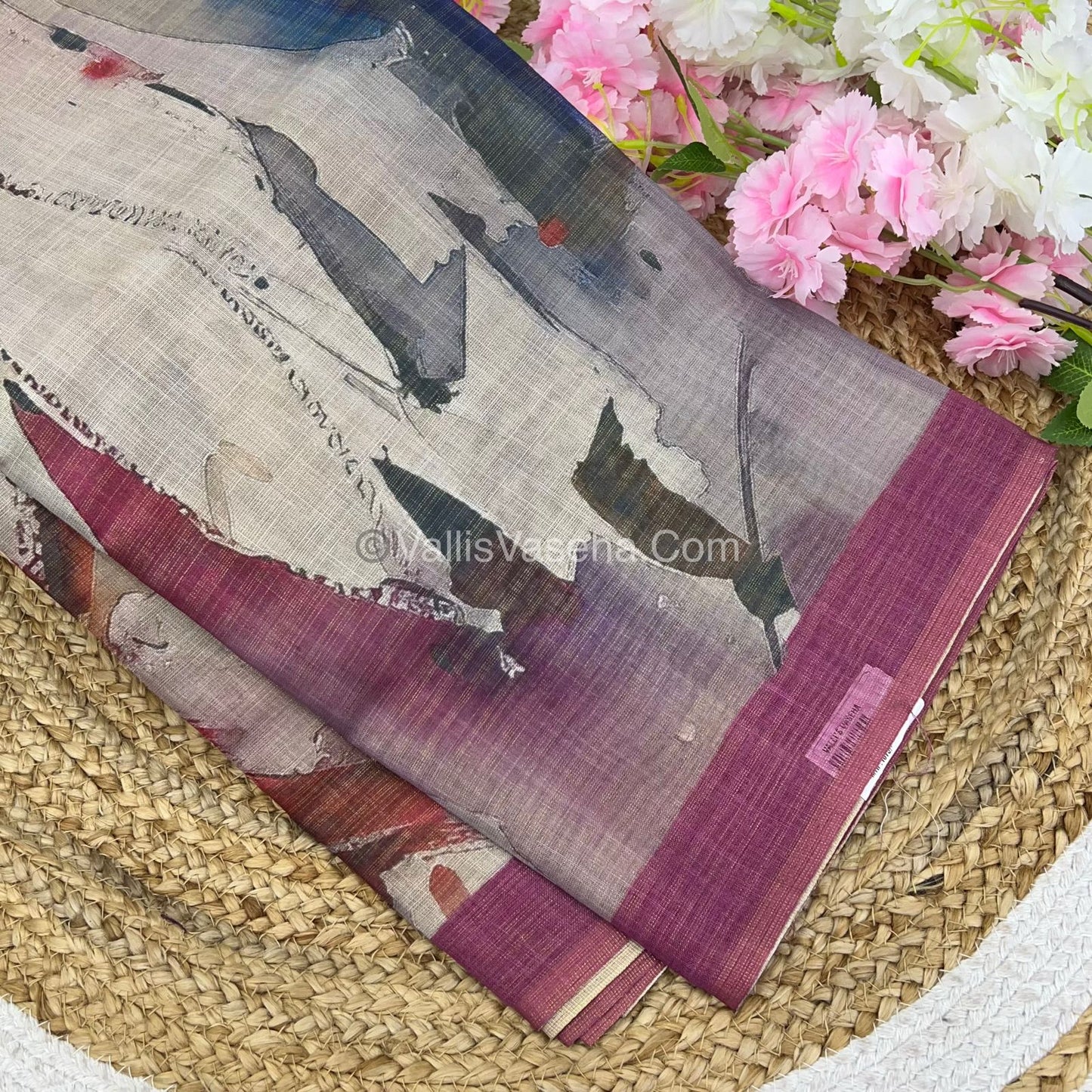 Tissue Linen Saree - Cloud Design - Shade of Pink - VVTLS002