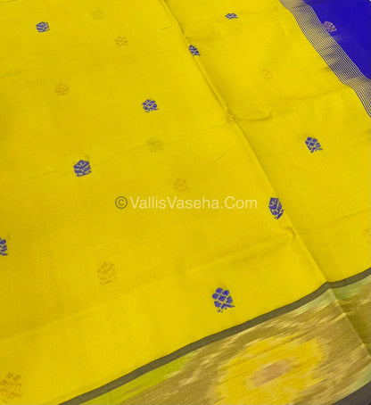 Semi Silk Cotton Saree - Yellow & Blue Combo - VVSSC001