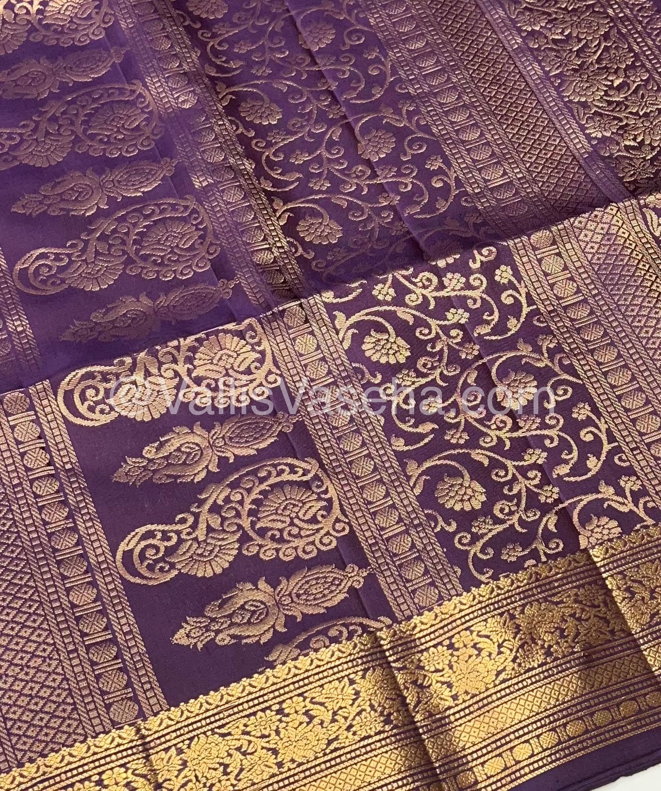 Pure Soft Silk Saree - Kanchi Border - Rust Orangish Brown & Dark Purple Combo - VVPSS046