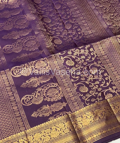 Pure Soft Silk Saree - Kanchi Border - Rust Orangish Brown & Dark Purple Combo - VVPSS046