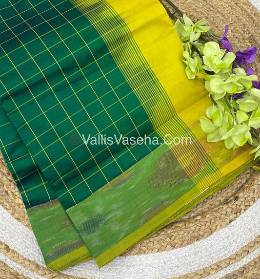 Semi Silk Cotton Saree - Green &  Yellow - VVSSC001