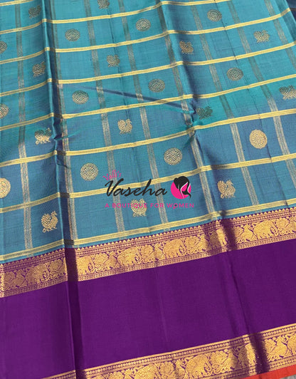 Pure Bridal Kanchipuram Silk Saree -  Blue & Purple Combo - VVPS076