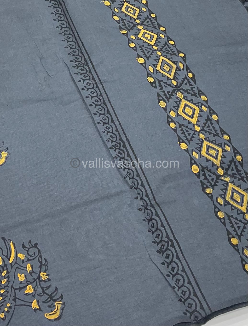 Poly Silk Mixed Printed Cotton - Grey with Yellow - VVPCP002