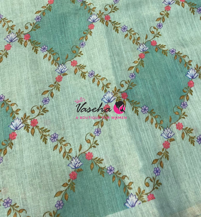 Linen Tissue Saree -  Light & Dark Combo - Ramar Green Shade - VVLTS008