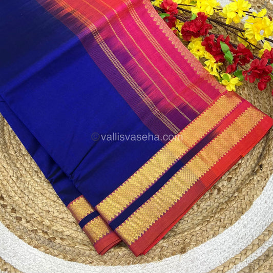 Pure Silk Cotton Sarees - Royal Blue With Pink - VVPSC003