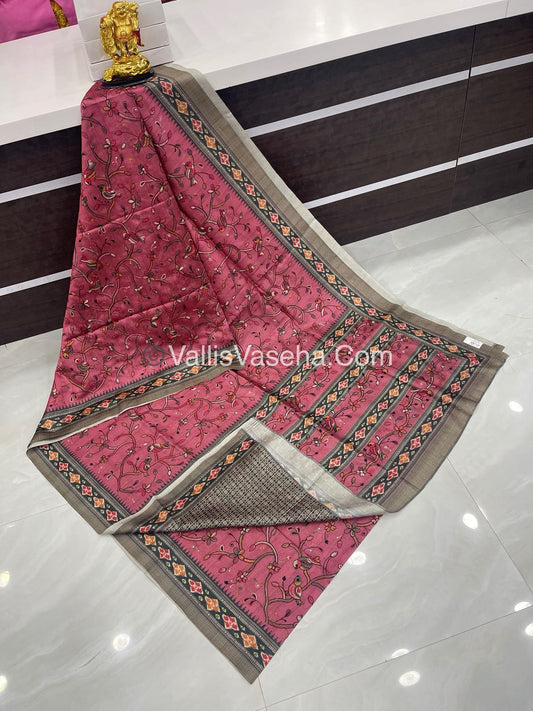 Semi Tussar - Kantha Work Embroidery - Light Pink Shade - VVSTK001