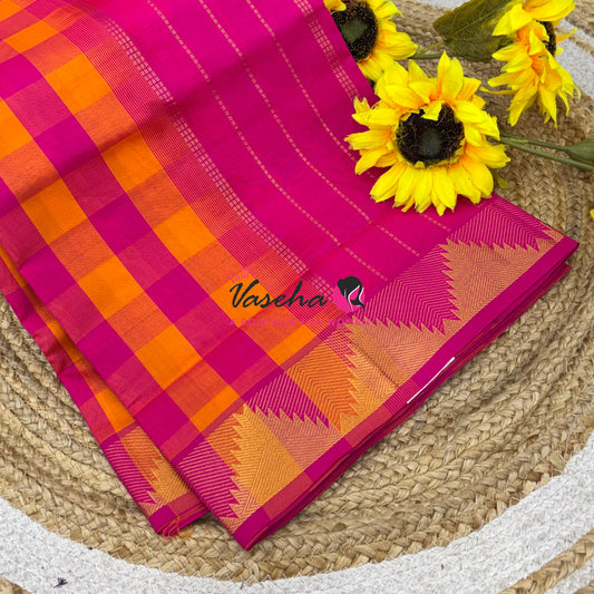 Semi Silk Cotton Saree |  Pazhum Pazhamum Checks Design |VVSSC018