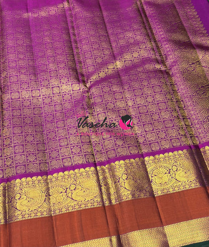 Pure Kanchipuram Silk Saree - Green & Purplish Pink Combo - VVPS037